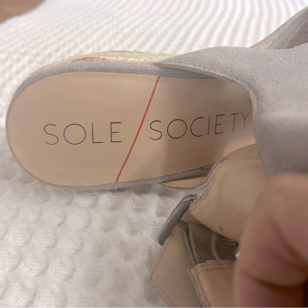 Sole Society Suede Gray Camreigh Espadrille Wedge Peep Toe Sandals. Size 10 - Picture 8 of 11